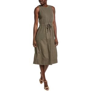 Michael Stars Womens  Wilhelmina Mixed Media Linen-Blend Midi Dress, Green